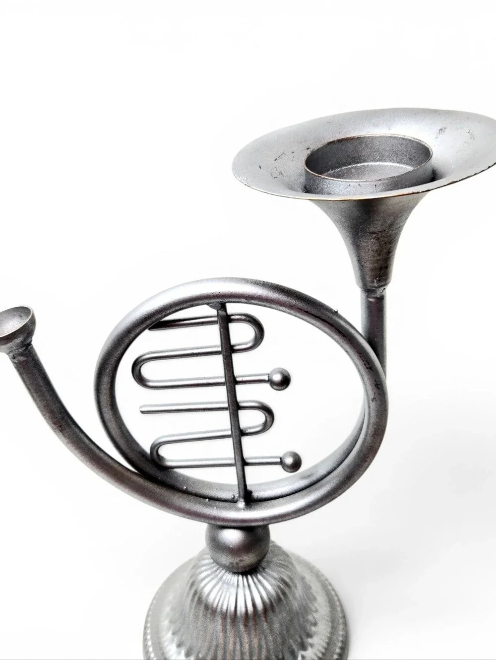 French Horn Candle Holder, Silver.